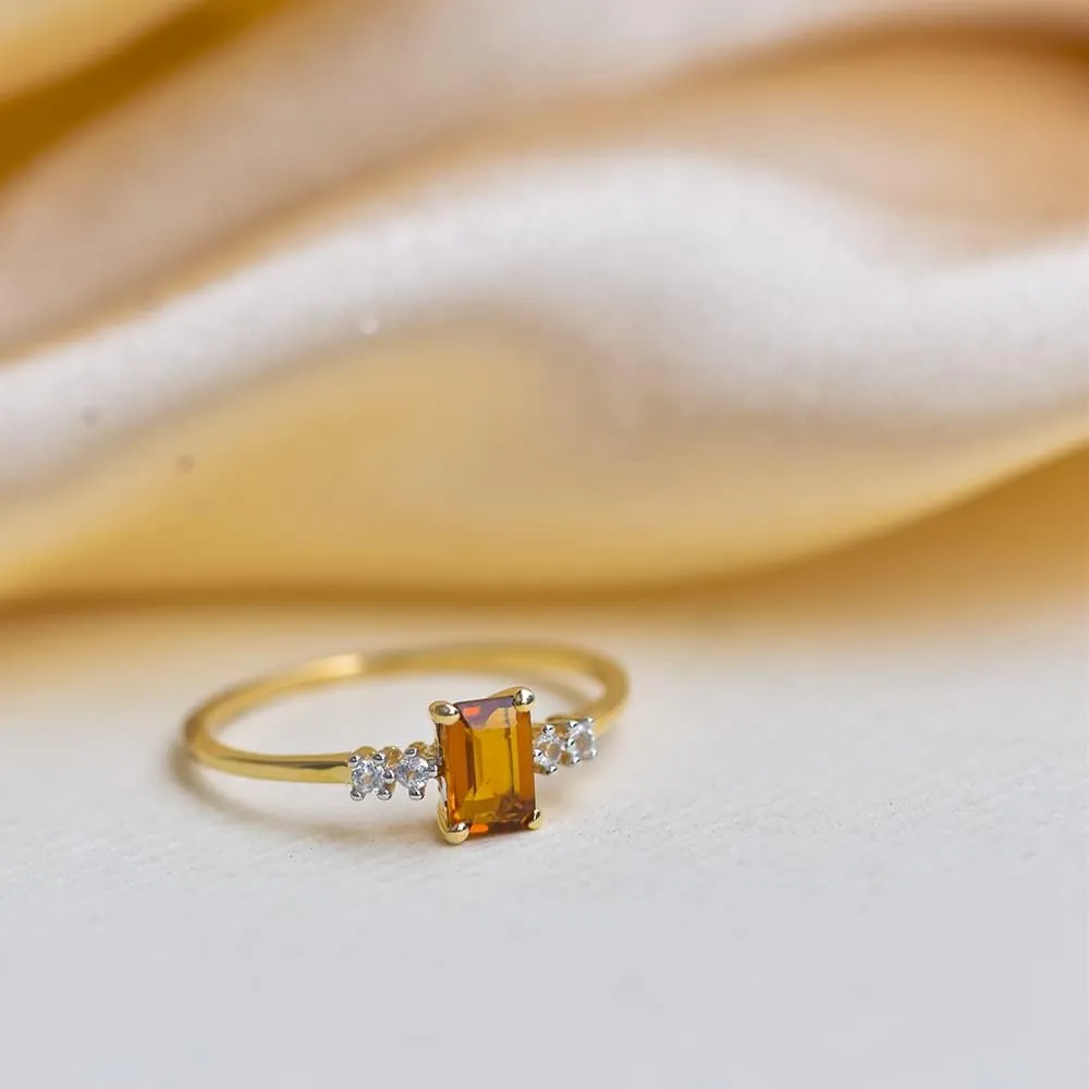YoTreasure Healing Crystal Citrine Ethiopian Opal Green Onyx London Blue Topaz Rhodolite Garnet Moonstone Tanzanite 10K Yellow/Rose Gold Engagement Ring