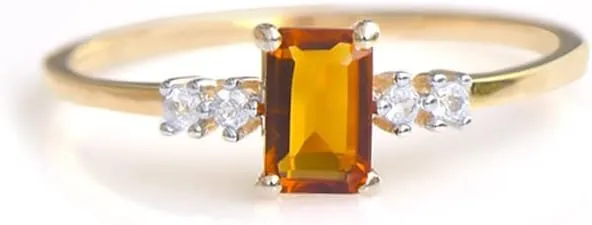 YoTreasure Healing Crystal Citrine Ethiopian Opal Green Onyx London Blue Topaz Rhodolite Garnet Moonstone Tanzanite 10K Yellow/Rose Gold Engagement Ring