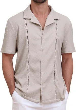 ZAFUL Mens Cuban Button Down Shirt Short Sleeve Party Dress Shirts 2025 Chic Textured Blouse