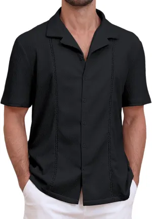 ZAFUL Mens Cuban Button Down Shirt Short Sleeve Party Dress Shirts 2025 Chic Textured Blouse