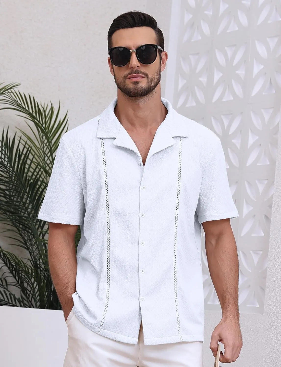 ZAFUL Mens Cuban Button Down Shirt Short Sleeve Party Dress Shirts 2025 Chic Textured Blouse