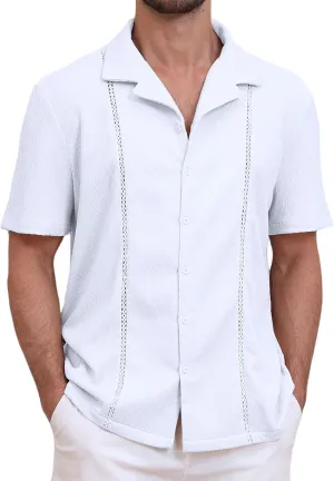 ZAFUL Mens Cuban Button Down Shirt Short Sleeve Party Dress Shirts 2025 Chic Textured Blouse