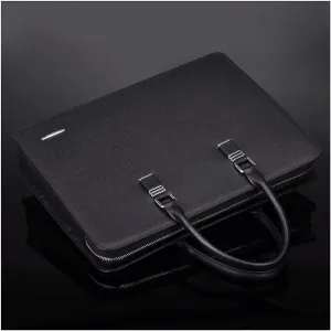 Zipper Cow Leather Briefcase,15.6 Inch Laptop Bag,Black Men Office Bag with Multilayer Combination Lock,Suitable Business Office (Color : Black, Size : 15.6 inch)