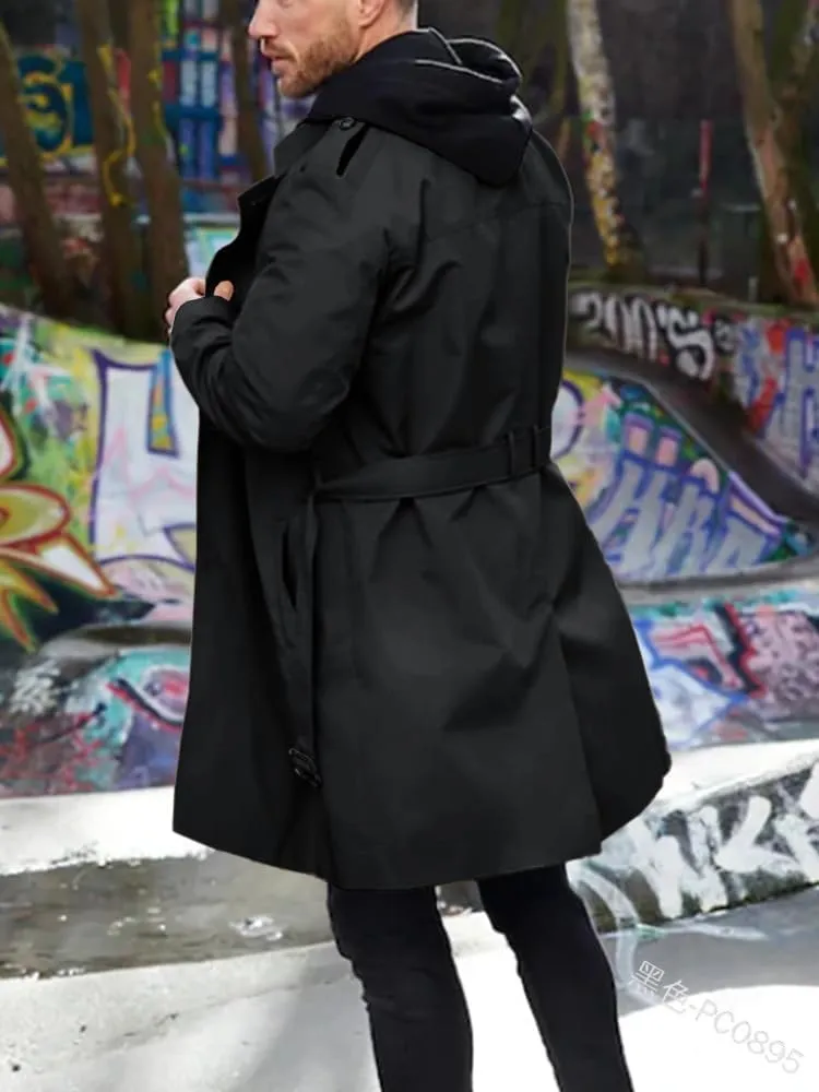 ZWRXW Trench Coat for Men Double Breasted Notched Lapel Casual Slim Fit Long Jacket Windbreaker Overcoats with Belt
